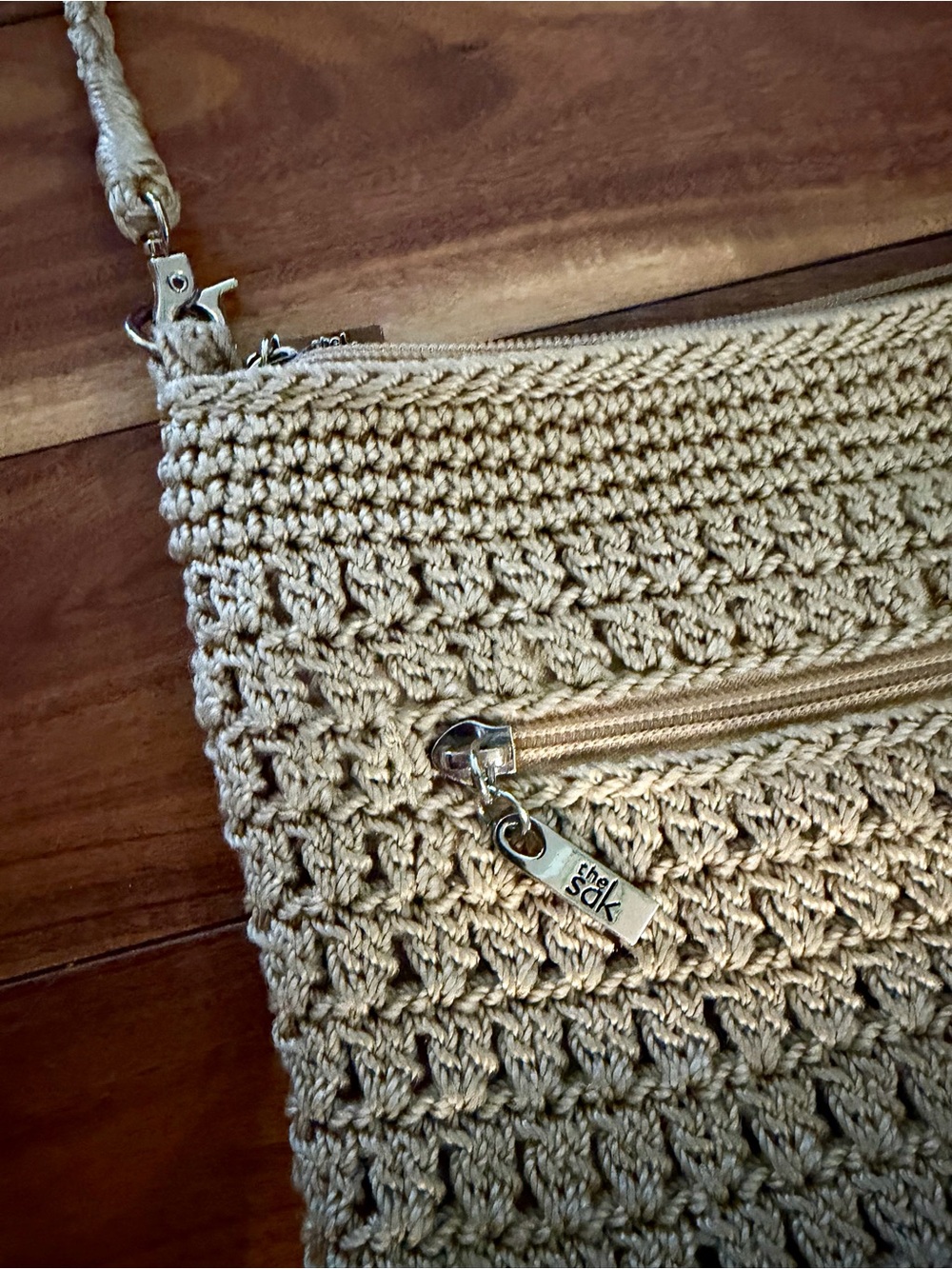 The Sak Beige Crochet Shoulder Bag Crossbody Neutral Boho - Picture 4 of 10